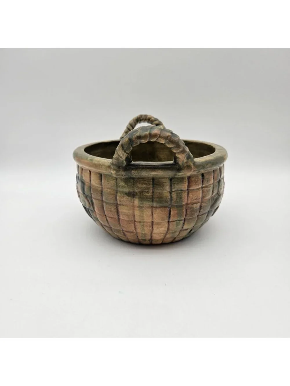 Vintage Weller Pottery Flemish Rose Tub Basket Planter With Handles